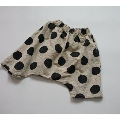 2021 Summer New Childrens Cotton and Linen Trousers Polka Dot Cotton Linen Big Crotch Pants 7 Pants