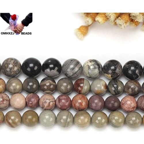 OMH Wholesale JD138 6 8 10 12mm Jewelry DIY Making Bracelet Necklace Natural AAA Silver Leaf Stone Loose Spacer Round Beads