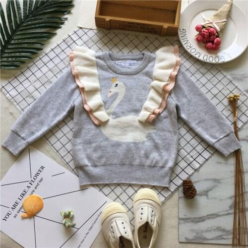Tonytaobaby Fall and Winter Clothes New Style Baby Girls Little Swan Stereo Pure Cotton Sweater