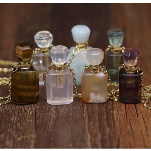 Natural Stone Perfume Bottle Necklace Semi-Precious Pendant Charms For Elegant Women Love Romantic Gift 60 CM