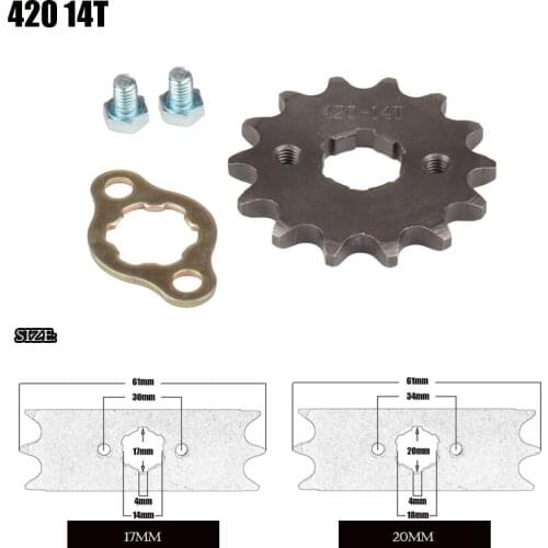 Motorcycle Front Engine Sprocket 420 17mm 20mm 14 Tooth for Stomp Upower Dirt Pit Bike ATV Quad Go Kart Moped Buggy Scooter