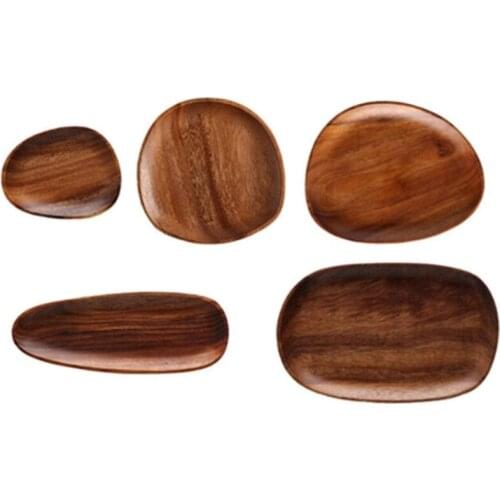 5Pcs Wood Serving Tray,Natural Wooden Plate Unique Handmade Carved Dish for Fruit Snack, Handcrafted Wooden Dish Set