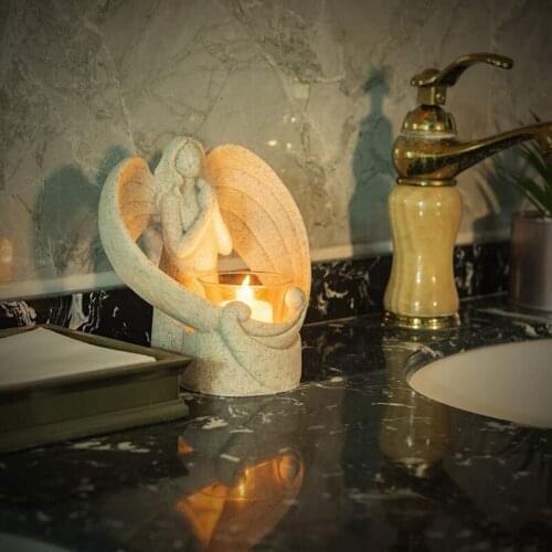 Angel Candlestick Statue With Electronic Candle Resin Ornament Garden Home Office Decoration Candle Holder Decor Accessories