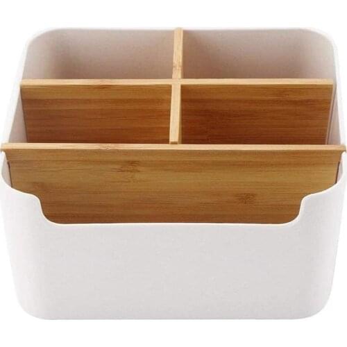 Simple Style Detachable Desktop Storage Box For Remote Control Mobile Phone Makeup Brushes Holder Organizer-White