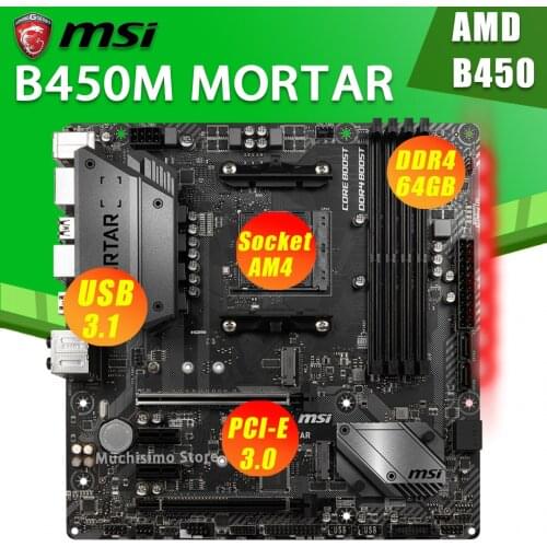 Socket AM4 MSI B450M MORTAR Motherboard AMD B450 AM4 DDR4 64GB PCI-E 3.0 AMD Ryzen Original Desktop MSI B450M MORTAR Mainboard