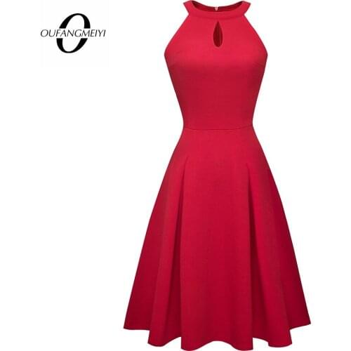 O-Neck Sexy Casual Flare Party A-Line Designed Vintage Fitted Charming Fashion Dress EA195