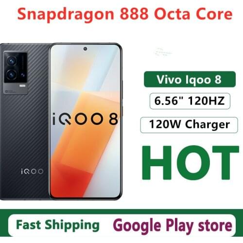 Original Vivo Iqoo 8 Smart Phone 48.0MP 4 Cameras Snapdragon 888 Octa Core 120W Charger 6.56" 120HZ AMOLED Screen Fingerprint