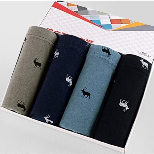 5pcs/lot Mens Boxer Shorts Cotton Printed Panties Male Loose Mid Waist Underpants Comfortable Breathable Briefs Underwear Pouch