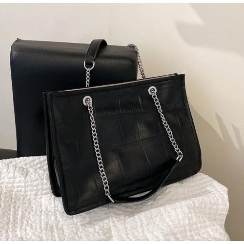 Large Capacity Stone Pattern Womens Chain Shoulder Bag Fashion Shopping Tote Bag PU Leather Square Bag Female Handbag and Purse