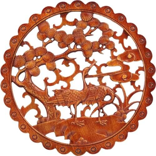 VZLX Wood Carved Applique Frame Corner Onlay Unpainted Furniture Home Door Decor Decoration Accessories Pine Crane