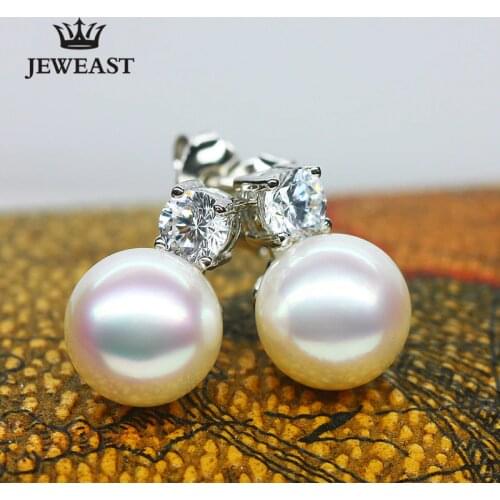 18k Pure Gold Japan Akoya Pearl Earring Seawater Pearls Solid 8mm Beads Round Send Mom Women Lady Female Gift Party 2020 New