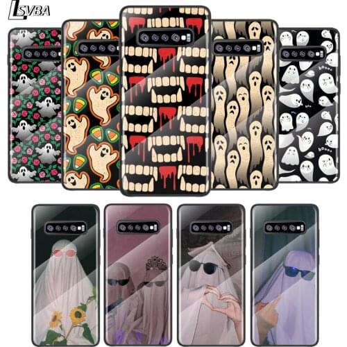 Funny Cute Ghost For Samsung Galaxy S21 Ultra Plus 5G M51 M31 M21 Tempered Glass Cover Shell Luxury Phone Case