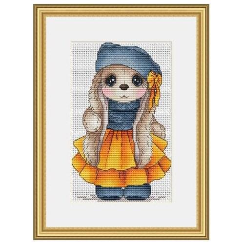 Yellow dress rabbit cross stitch aida 18ct 14ct 11ct black cloth people kit embroidery DIY handmade needlework