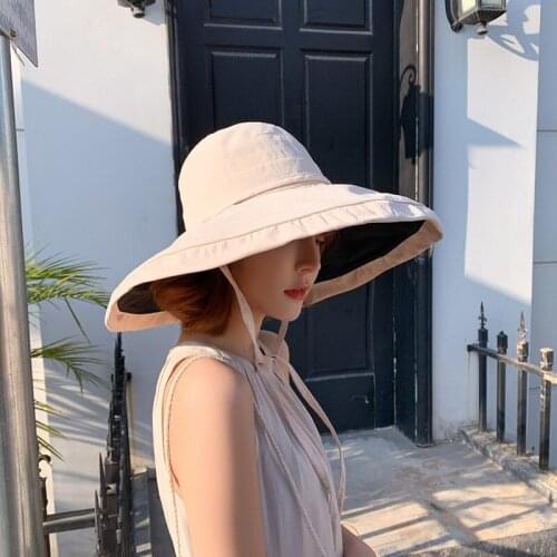 Women Sun Hat Fashionable Super Wide Brim Foldable Bucket Cap Fedoras Beach Wedding Summer Solid Color Floppy Sun Hats +Rope