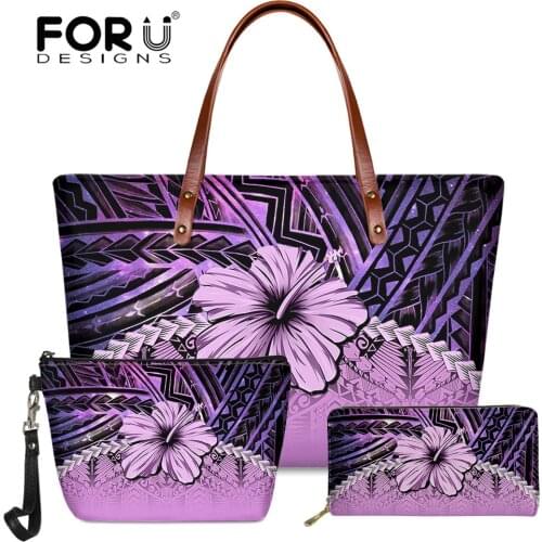 FORUDESIGNS Pretty Polyneisa Hibiscus Print Handbag and Purse Set Ladies Travel Party Fashion Shoulder Bag Top-Handle Bags