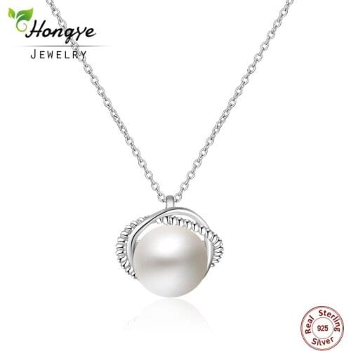 Hongye Choker Necklaces & Pendants Creative Circle 925 Sterling Silver Natural Freshwater Pearl Jewelry Women Collares Colar