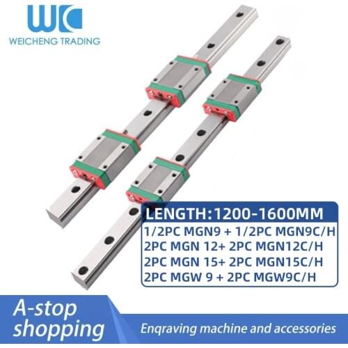 1/2pc miniature guide linear slide MGN9/12/15 MGW9+slide 9C/H 12C/H 15C/H 1200-1600mm slide rail 3D printer parts
