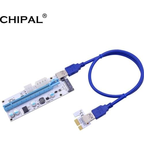 100PCS CHIPAL LED VER008S 60CM 100CM USB 3.0 Cable PCI-E Riser Card PCIE 1X to 16X Extender 4Pin 6Pin SATA Power for GPU