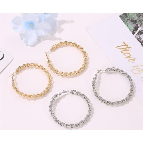 12 Pairs/Lot Twisted Basketball Earrings Round Hoop Earring For Women Jewelry Gold Silver Color Chain Large Circle Loop Earring