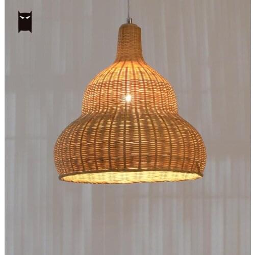 Delicate Bamboo Wicker Rattan Gourd Pendant Light Fixture Craft Nordic Asian Country Hanging Ceiling Lamp Designer Bulb Hallway