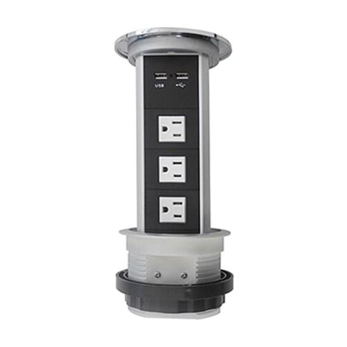 Automatic Motorized Lifting Pop up Power Outlet Socket 3 US Plug Power and 2 USB Ports for Smart Home Office/Kitchen/Conference