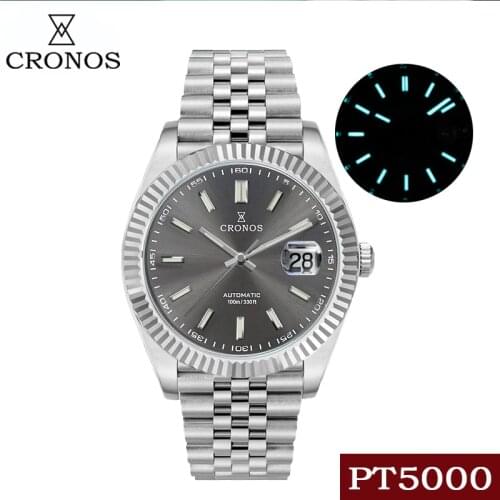 Cronos PT5000 Automatic Mechanical Diving Watch Mens Luminous Calendar Sapphire Steel Sports Male Watches Business Reloj Hombre