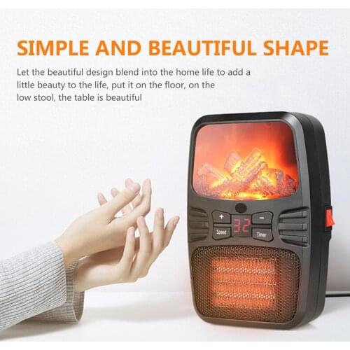 1000W Electric Wall-outlet Flame Heater EU/US/UK Plug-in Air Warmer PTC Ceramic Heating Stove Radiator Household Wall Handy Fan