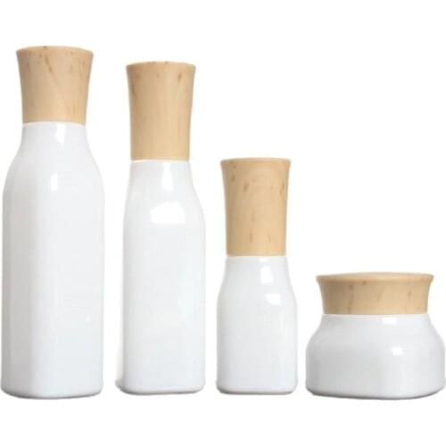 Porcelain white Glass Spray Bottle Grain Tetragonal Bottle Emulsion Cream Jar Cosmetic Container Toner Vial 50g 40ml 100ml 120ml