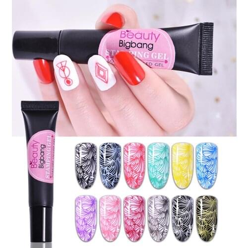 Beautybigbang Stamping Gel 8ml Black White Color for Nail Art Stamping Plates UV Gel Polish Soak Off Varnish Printing Oil