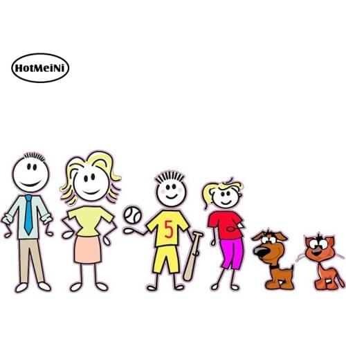 HotMeiNi 15cm X 6.2cm Colored Build a Stick Family Mom Dad Son Daughter Pets Decal Car Styling Bumper Window Decor Car Sticker