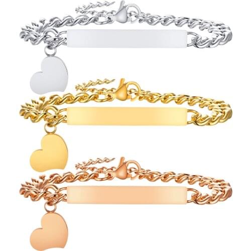 Customized Heart Bracelet for Women Stainless Steel ID Bar Personalized Name Adjustable Length