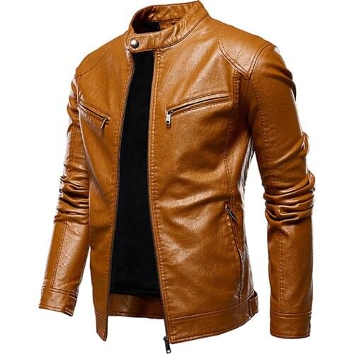 Hot Sale Leather Jacket Men Winter PU Fur Leather Bomber Coat Pocket Design Motorcycle Outerwear Jacket chaquetas hombre