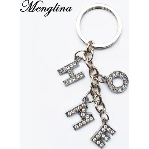 Menglina Fashion Clear Crystal Keychain In Letter Word HOME Mixed Metal Capital Letter Key Ring For Men Women Accessories 70222