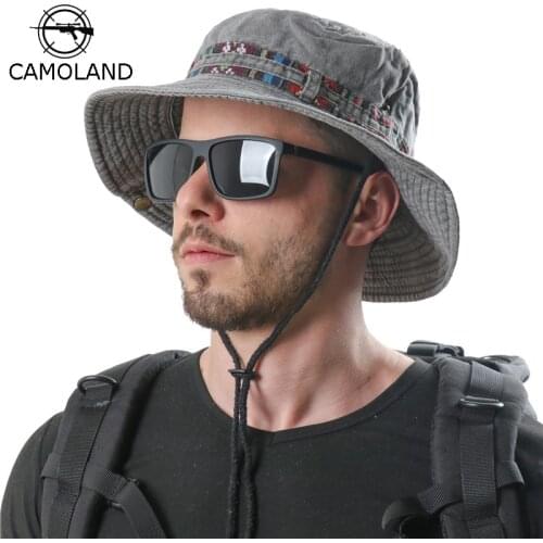 100% Cotton Men Bucket Summer Outdoor Beach Washed Panama Boonie Hat Women Sun Hat Female Flat Top Anti-UV Fishing Cup Male