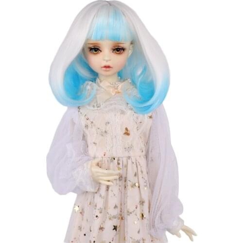 Aidolla 1/3 BJD Doll Wig Gradient White Blue Long Hair Curly Doll Accessories High Temperature Wire Wavy WIg For DIY Doll