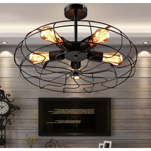 Industrial Rustic Vintage Metal Fan Ceiling Lamp Steampunk Flush Mount Light Five Edison Bulbs CL128