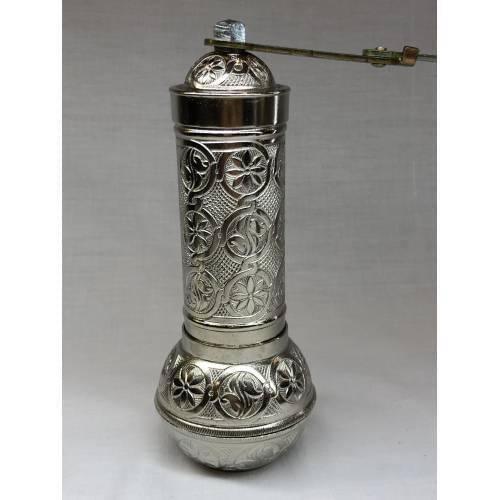 GOOD QUALITY OTTOMAN ANTIQUE STYLE Manual BRIGHT SILVER COLOR DECORATIVE BIG size COFFEE GRINDER KARABİBER MILL