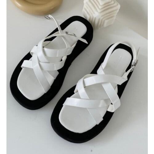 Student Thicken soled gladiator sandals women slippers summer beach shoes mixed color sandales cross narrow band sandalias mujer