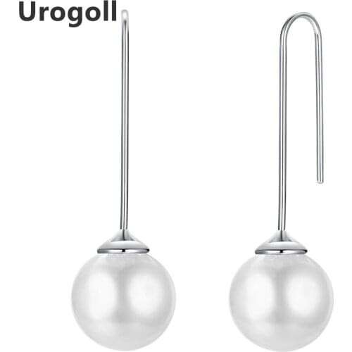 Noble New Simple Style 925 Sterling Silver White Round 3.1CM Long Drop Earrings For Women White Pearl Earrings Gifts