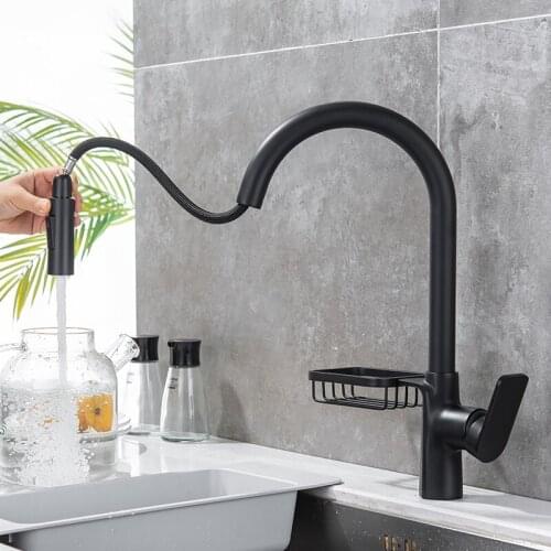 Kitchen Faucets Black Brass 360 Rotate Kitchen Faucet Deck Mount Cold And Hot Water Sink Mixer Taps Single Hole Faucet