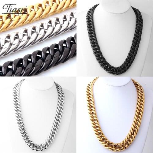 Tiasri Heavy Curb Cuban Link Chain Collar Man Necklace Bracelet High Quality Stainless Steel Choker Gift Jewelry Wholesale 22mm