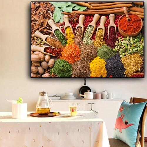 Wall Art Grains Spices Spoon Kitchen Food Canvas Painting Posters and Prints Wall Art Picture For Living Room Home Decorative