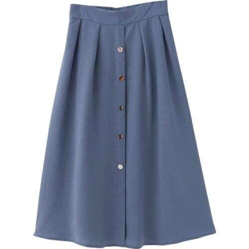 PERHAPS U Blue Solid Button A Line Chiffon Midi Skirt Empire Summer Casual S0067