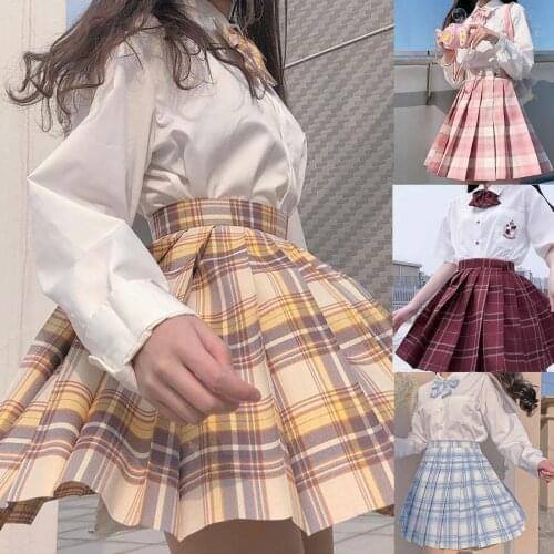 Faldas cortas Women High Waist Plaid Pleated Tennis Skirt A-Line With Safety Pants Summer College Student Uniform Dancing Skirt