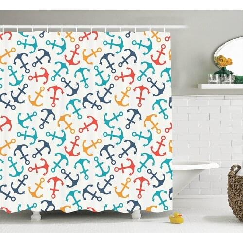 Anchor Shower Curtain Decor Anchor Shape in Lines Tropics Getaway Transport Decorative Endless Repeat Wall Decoration Curtains