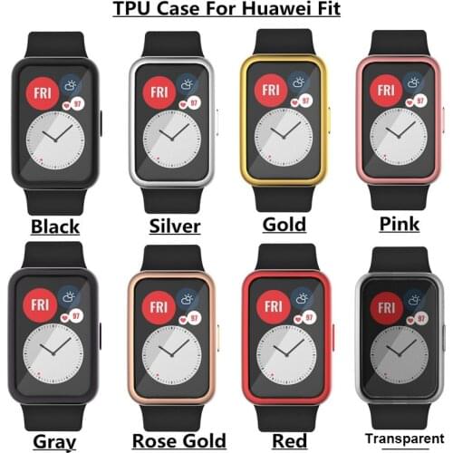 Anti-scratch TPU Full Screen Glass Protector Case Shell Edge Frame For Huawei Watch Fit Strap Band Protective Bumper Case Cover