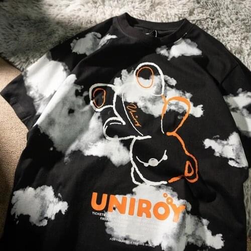 Summer Harajuku women T-shirt Tie Dye cartoon bear Print oversized T-shirt Streetwear cotton O-Neck Short Sleeve Women Tshirt