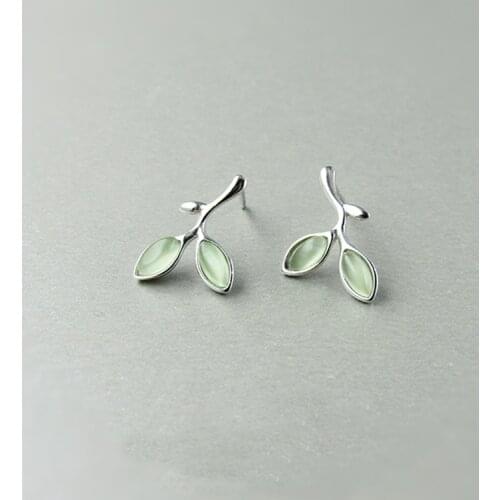 REETI Geometric circle Green leaves Earrings 925 Sterling Silver Earrings for Women Statement Jewelry Brincos Pendientes bijoux