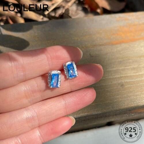 LouLeur Fashion 925 Silver Sterling Earrings Luxury Blue Square Zircon Stud Earrings For Women Earrings Silver 925 Jewelry 2021