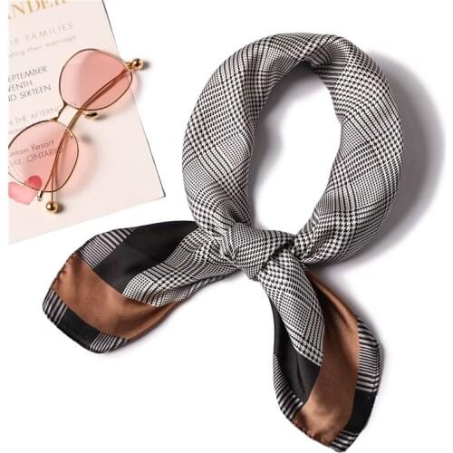 Women Hair Neck Scarf Silk Shawls and Wraps Fashion Plaid Head Scarves Bag Tie Square Foulard Pashmina 2020 New